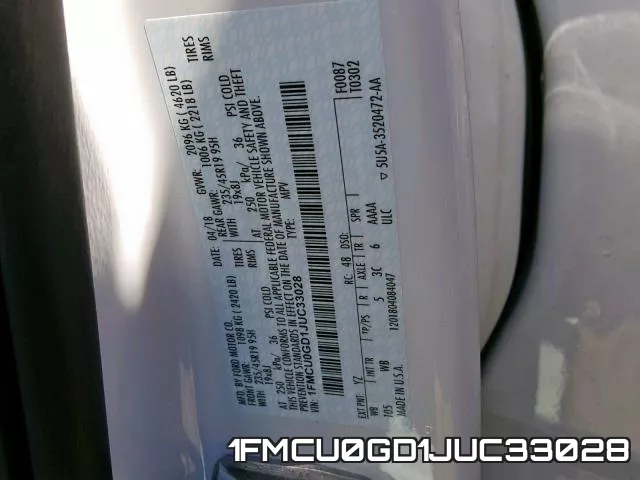 1FMCU0GD1JUC33028 фото 2