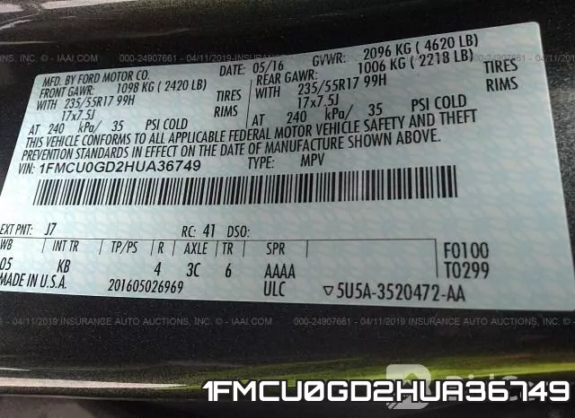 1FMCU0GD2HUA36749 фото 9