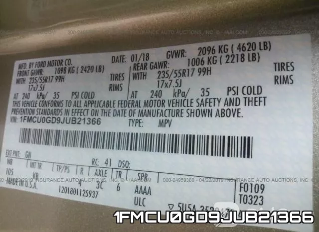 1FMCU0GD9JUB21366 фото 10