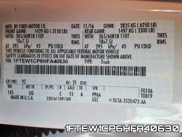 1FTEW1CP6HFA40630 фото 2