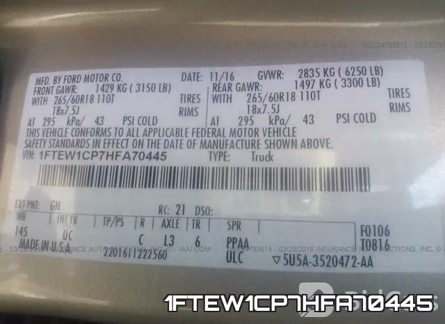 1FTEW1CP7HFA70445 фото 10