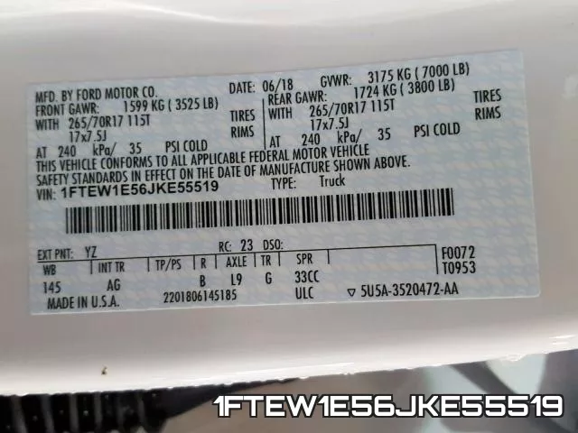 1FTEW1E56JKE55519 фото 2