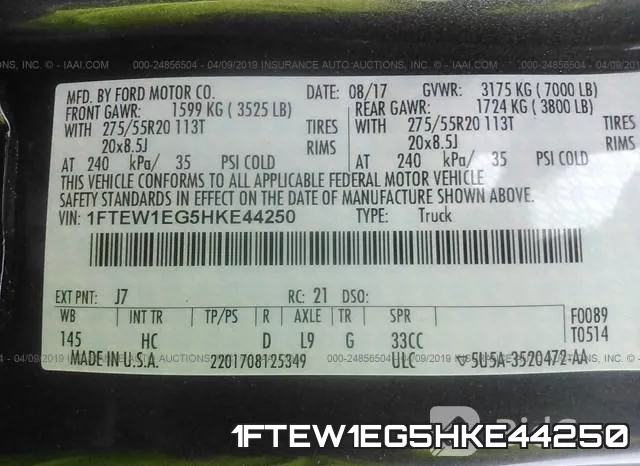 1FTEW1EG5HKE44250 фото 10