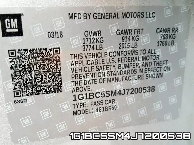 1G1BC5SM4J7200538 фото 2