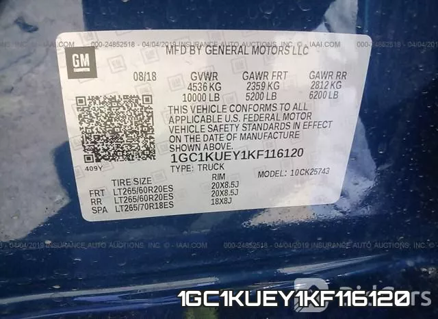 1GC1KUEY1KF116120 фото 10