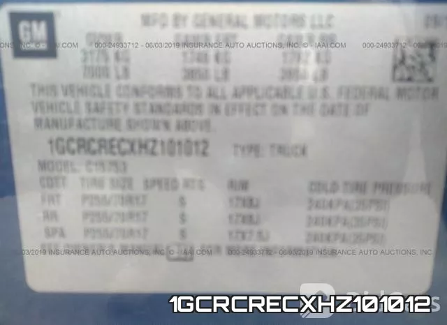 1GCRCRECXHZ101012 фото 10