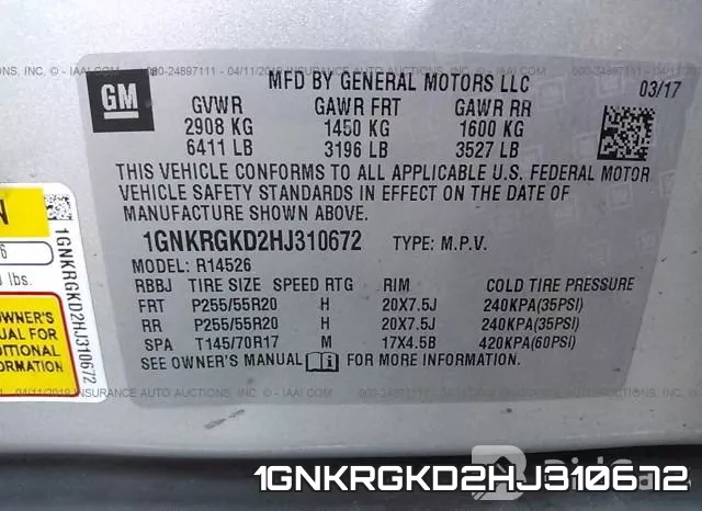 1GNKRGKD2HJ310672 фото 10