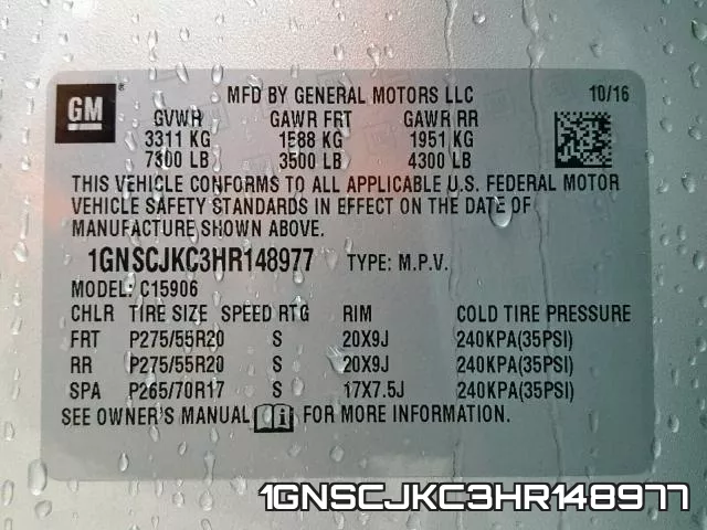 1GNSCJKC3HR148977 фото 2