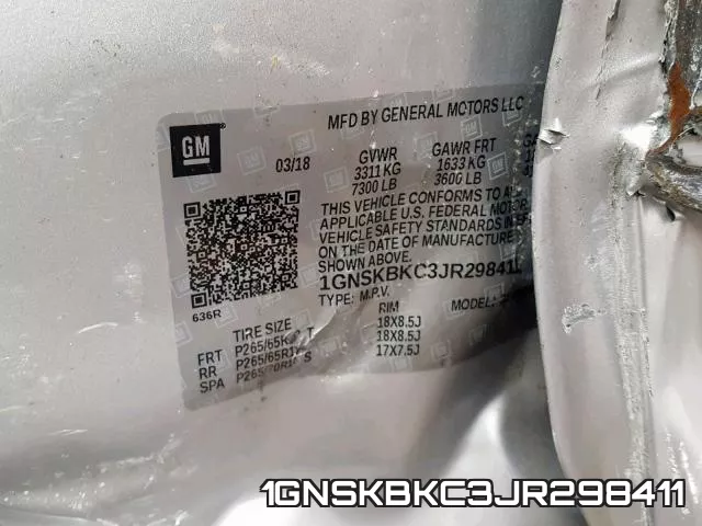 1GNSKBKC3JR298411 фото 2