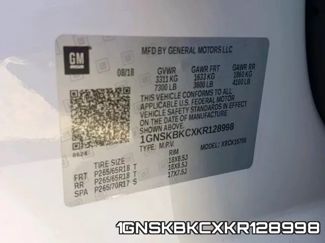 1GNSKBKCXKR128998 фото 2