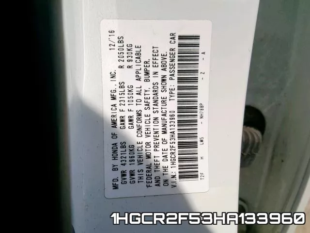 1HGCR2F53HA133960 фото 2