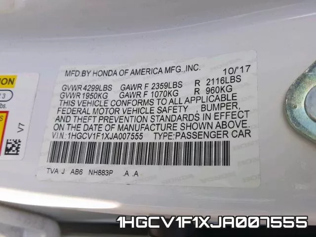 1HGCV1F1XJA007555 фото 2