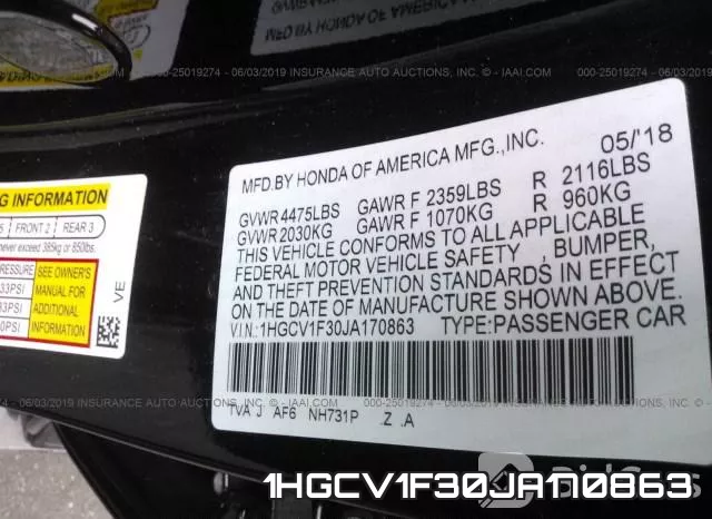 1HGCV1F30JA170863 фото 10