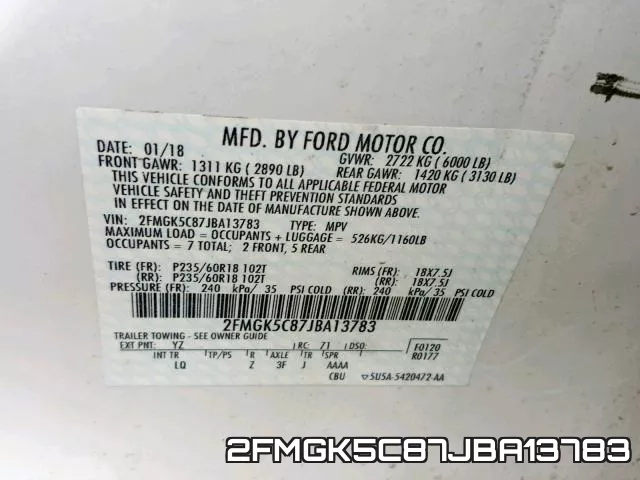 2FMGK5C87JBA13783 фото 2