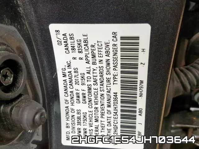 2HGFC1E54JH703644 фото 2