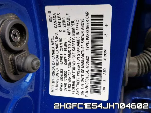 2HGFC1E54JH704602 фото 2