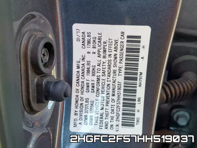 2HGFC2F57HH519037 фото 2
