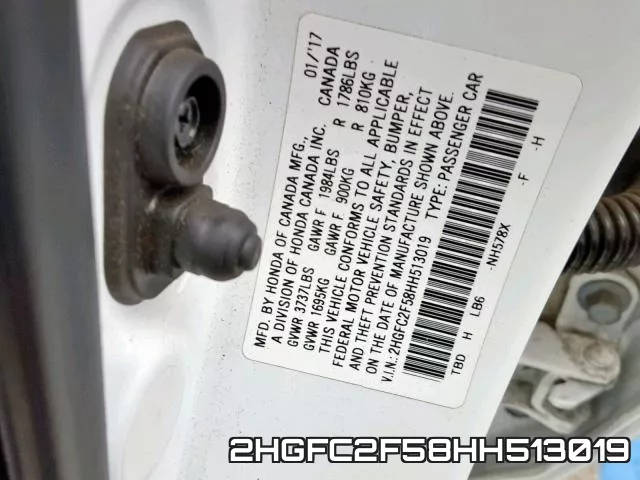 2HGFC2F58HH513019 фото 2