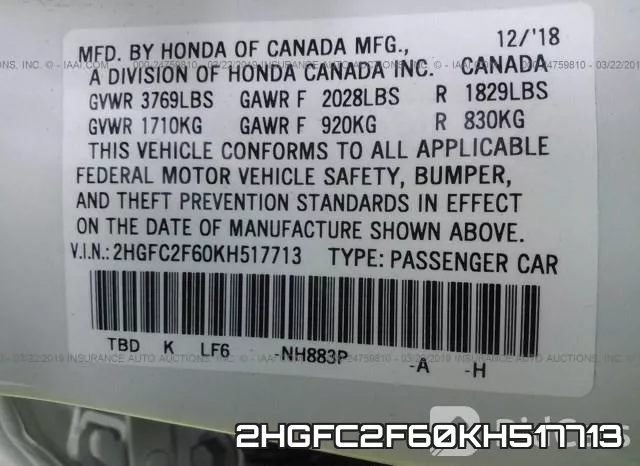 2HGFC2F60KH517713 фото 10