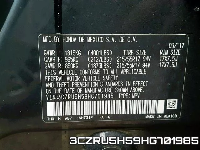 3CZRU5H59HG701985 фото 2