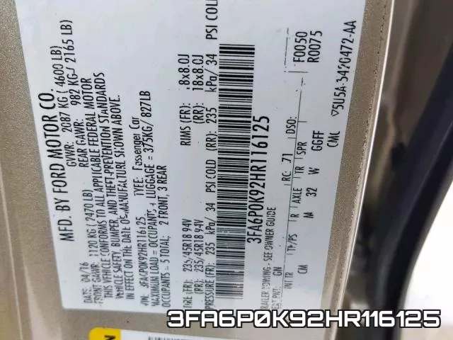 3FA6P0K92HR116125 фото 2