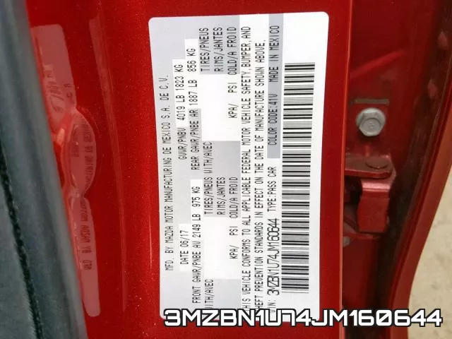 3MZBN1U74JM160644 фото 2