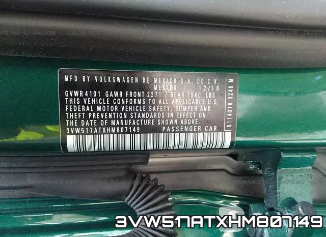 3VW517ATXHM807149 фото 10