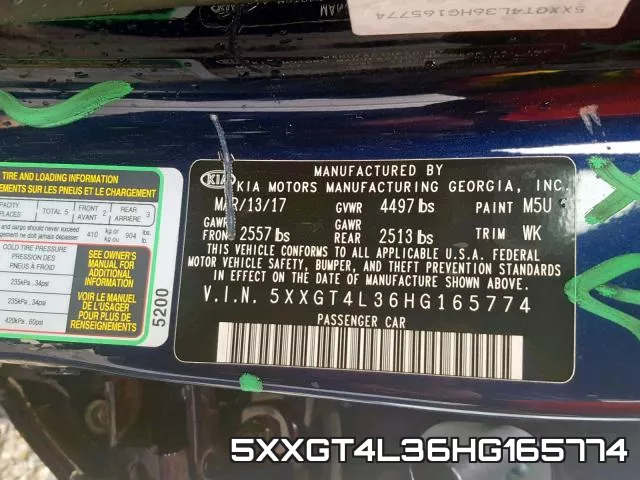 5XXGT4L36HG165774 фото 2