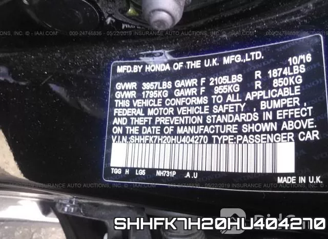 SHHFK7H20HU404270 фото 10