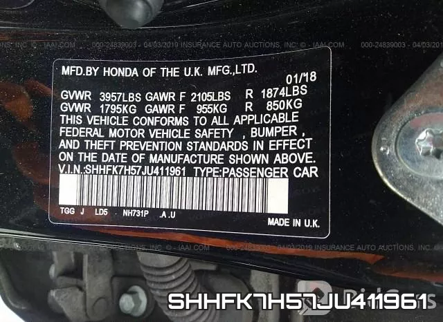 SHHFK7H57JU411961 фото 10
