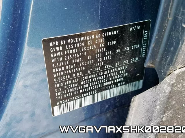 WVGAV7AX5HK002820 фото 2