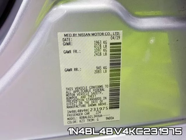 1N4BL4BV4KC231975 фото 2