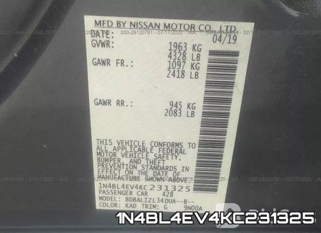 1N4BL4EV4KC231325 фото 10