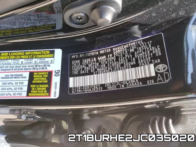 2T1BURHE2JC035020 фото 2