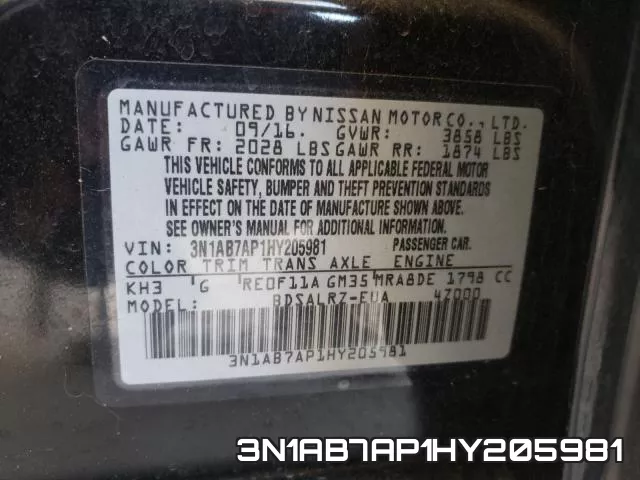 3N1AB7AP1HY205981 фото 2