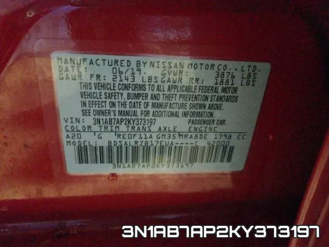 3N1AB7AP2KY373197 фото 2