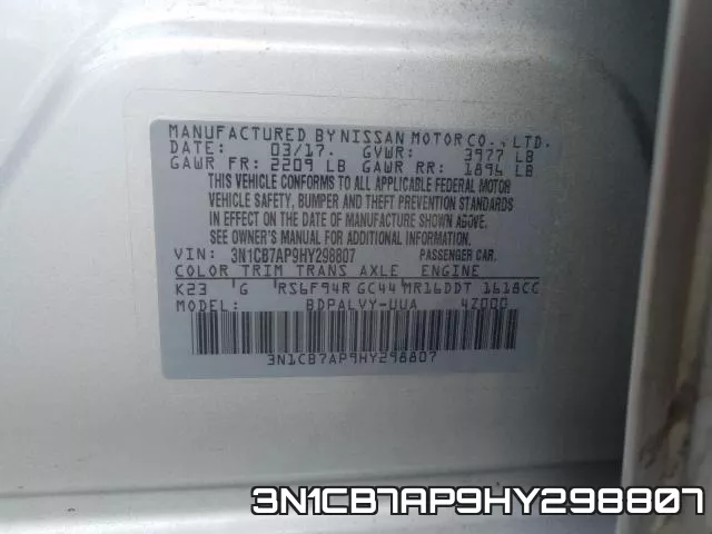 3N1CB7AP9HY298807 фото 2