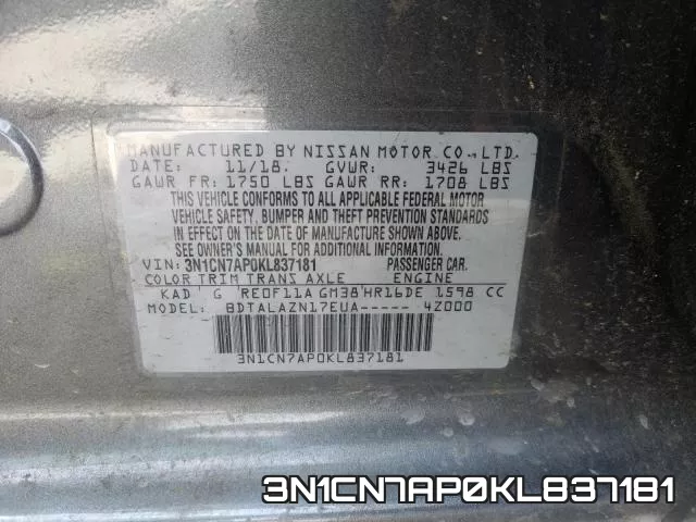 3N1CN7AP0KL837181 фото 2