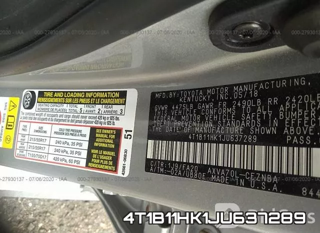 4T1B11HK1JU637289 фото 10