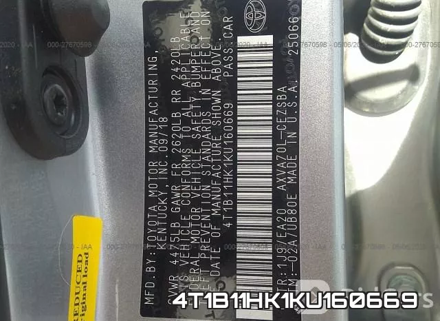4T1B11HK1KU160669 фото 10