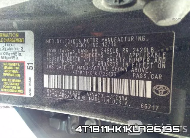 4T1B11HK1KU726135 фото 10