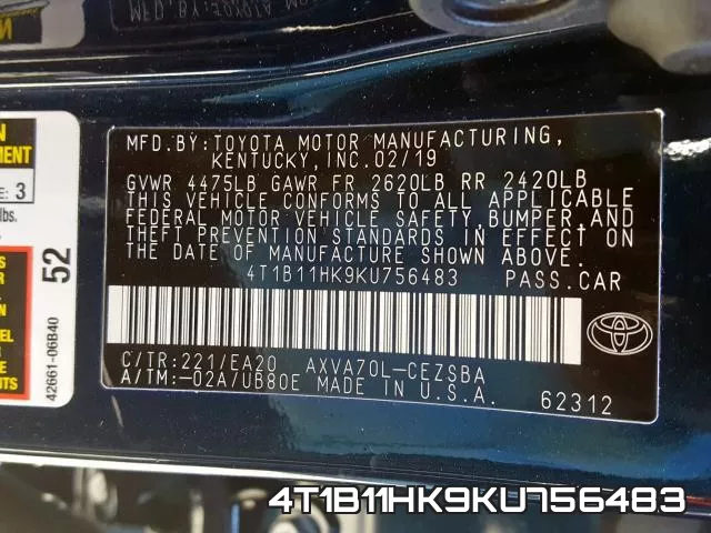 4T1B11HK9KU756483 фото 2