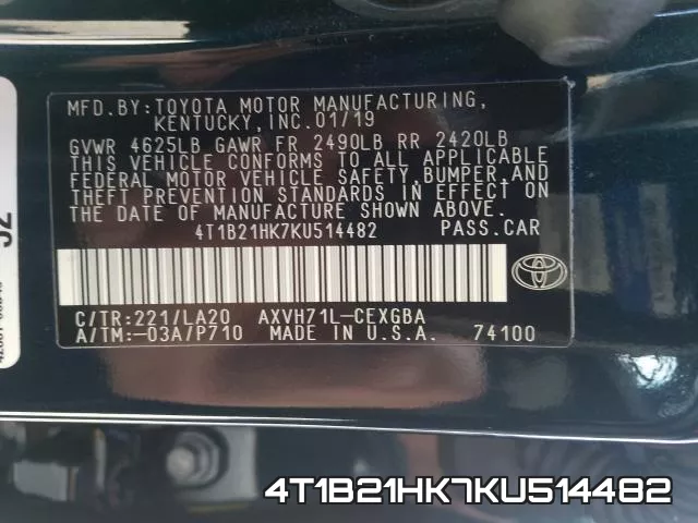 4T1B21HK7KU514482 фото 2