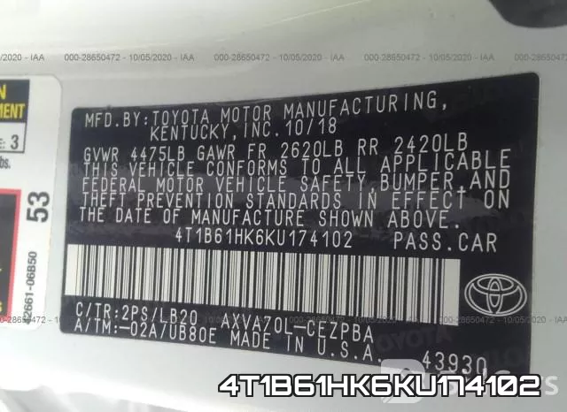 4T1B61HK6KU174102 фото 10