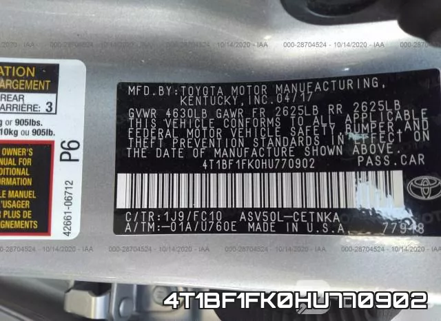 4T1BF1FK0HU770902 фото 9