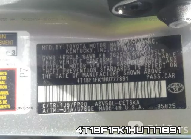 4T1BF1FK1HU777891 фото 10