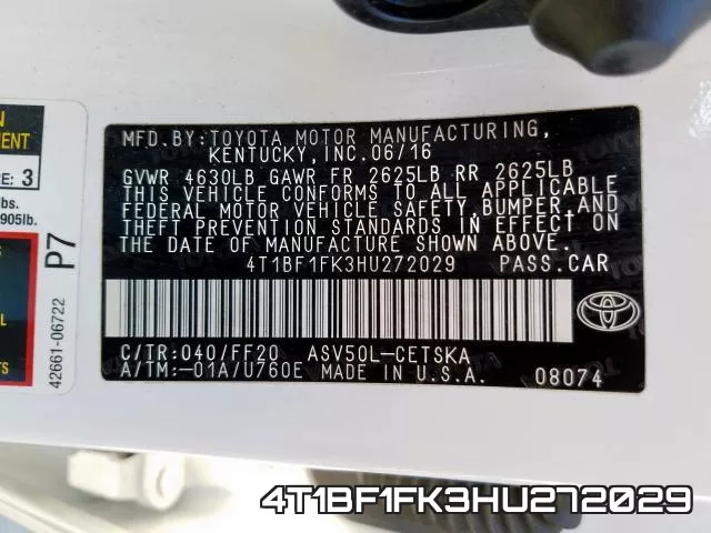 4T1BF1FK3HU272029 фото 2