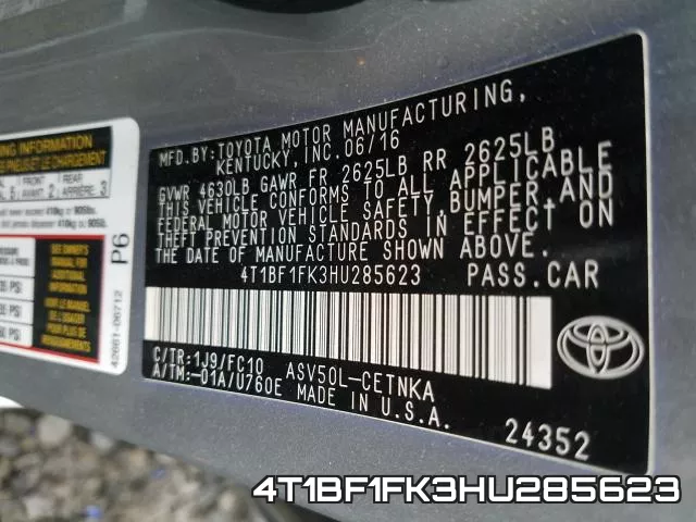 4T1BF1FK3HU285623 фото 2
