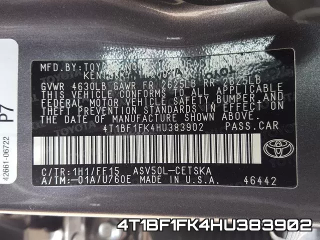 4T1BF1FK4HU383902 фото 2