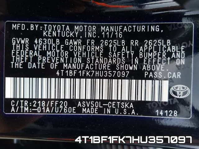 4T1BF1FK7HU357097 фото 2
